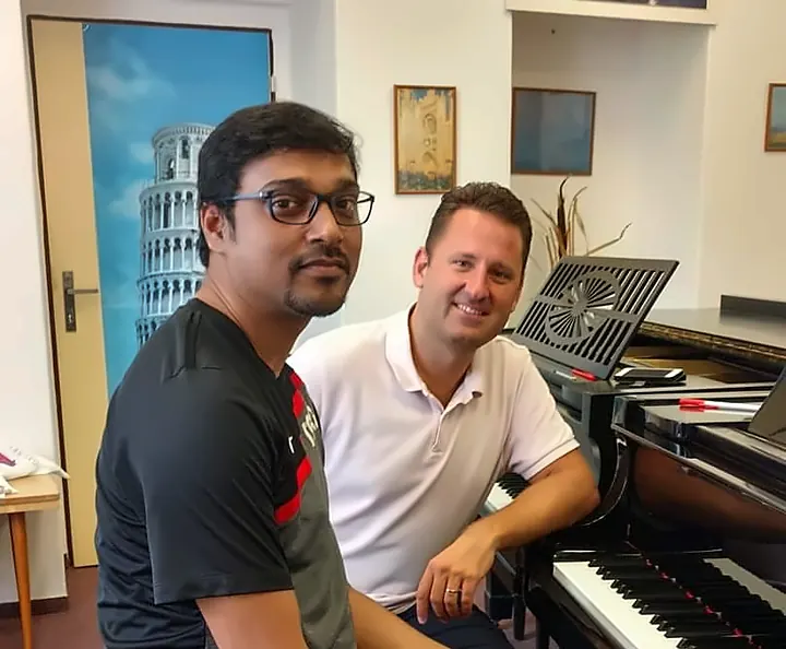 Kaushik Das at a grand piano during the Ameropa Piano Festival 2017 in the Czech Republic